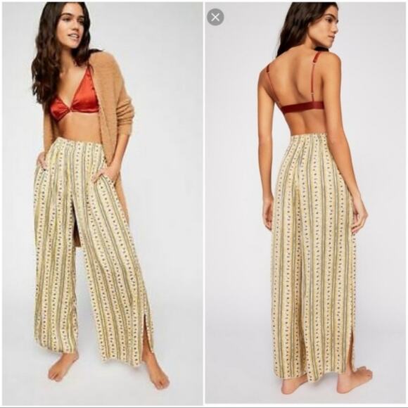 Free People Take Your Tie Off Pants Yellow Satin - Picture 1 of 7